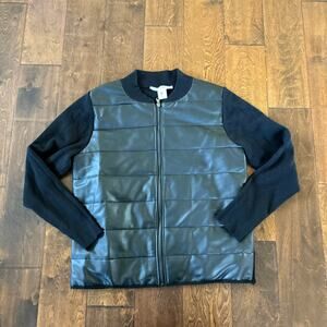 Max‎ Studio Women's Black Faux Leather Zipper Front Hybrid Biker Jacket Size S